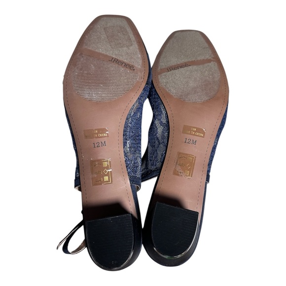 J.Renee Faleece Blue Satin Lace Rhinestone Slingback Heels Size 12 - Picture 10 of 11